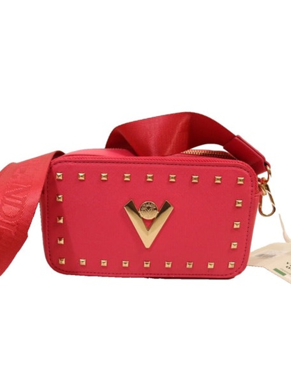 Valentino Orlandi Red Studded Crossbody Bag with Gold Hardware